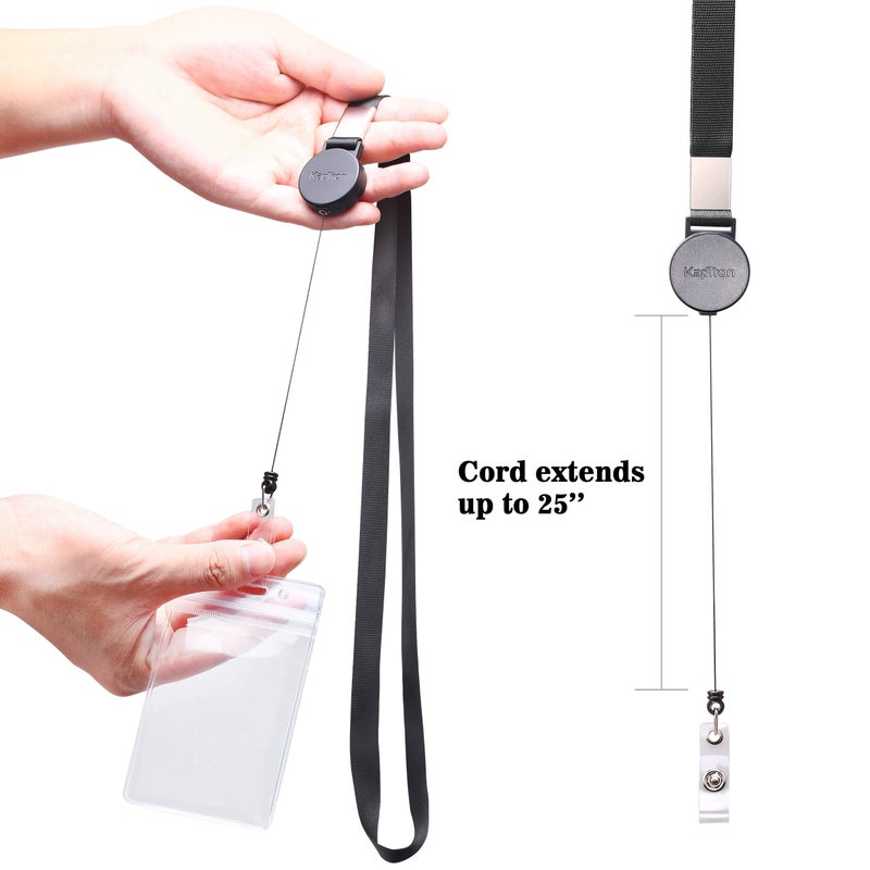 Kaptron 20 Inch Flat Polyester ID Lanyard with Retractable Badge Reel and Vertical Name Badge Holder (2 Pack) for Offices, Schools, Drivers Licence - Image 4